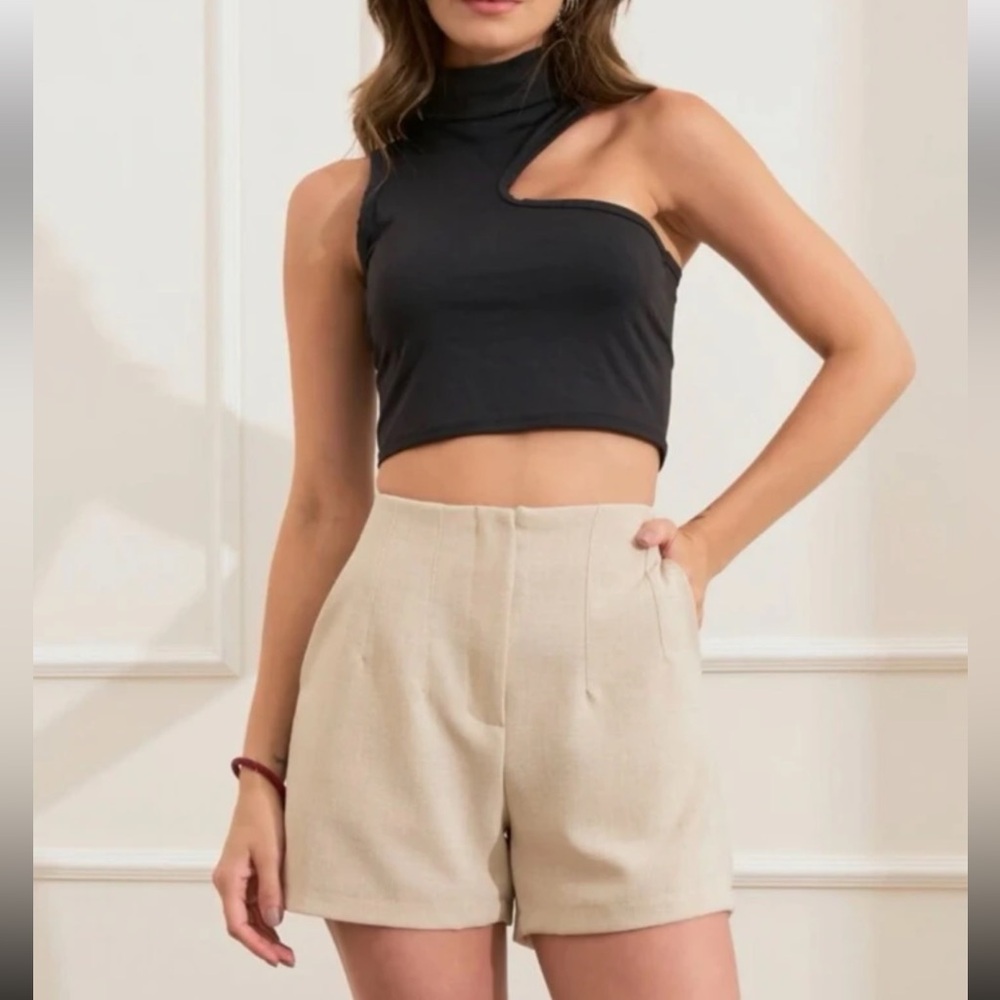 Cream High Waist Tailored linen Shorts size M - Picture 2 of 15